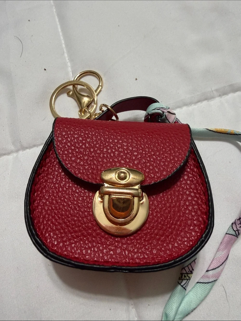 Women’s Red Mini Saddle Bag Charm/Keychain with Gold Hardware. NWOT